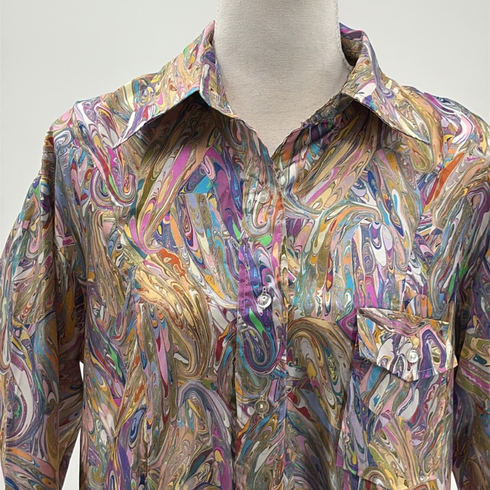 Obermeyer Vintage Marbled Long Sleeve Button Front Wind Shirt - Size Medium - Picture 2 of 5